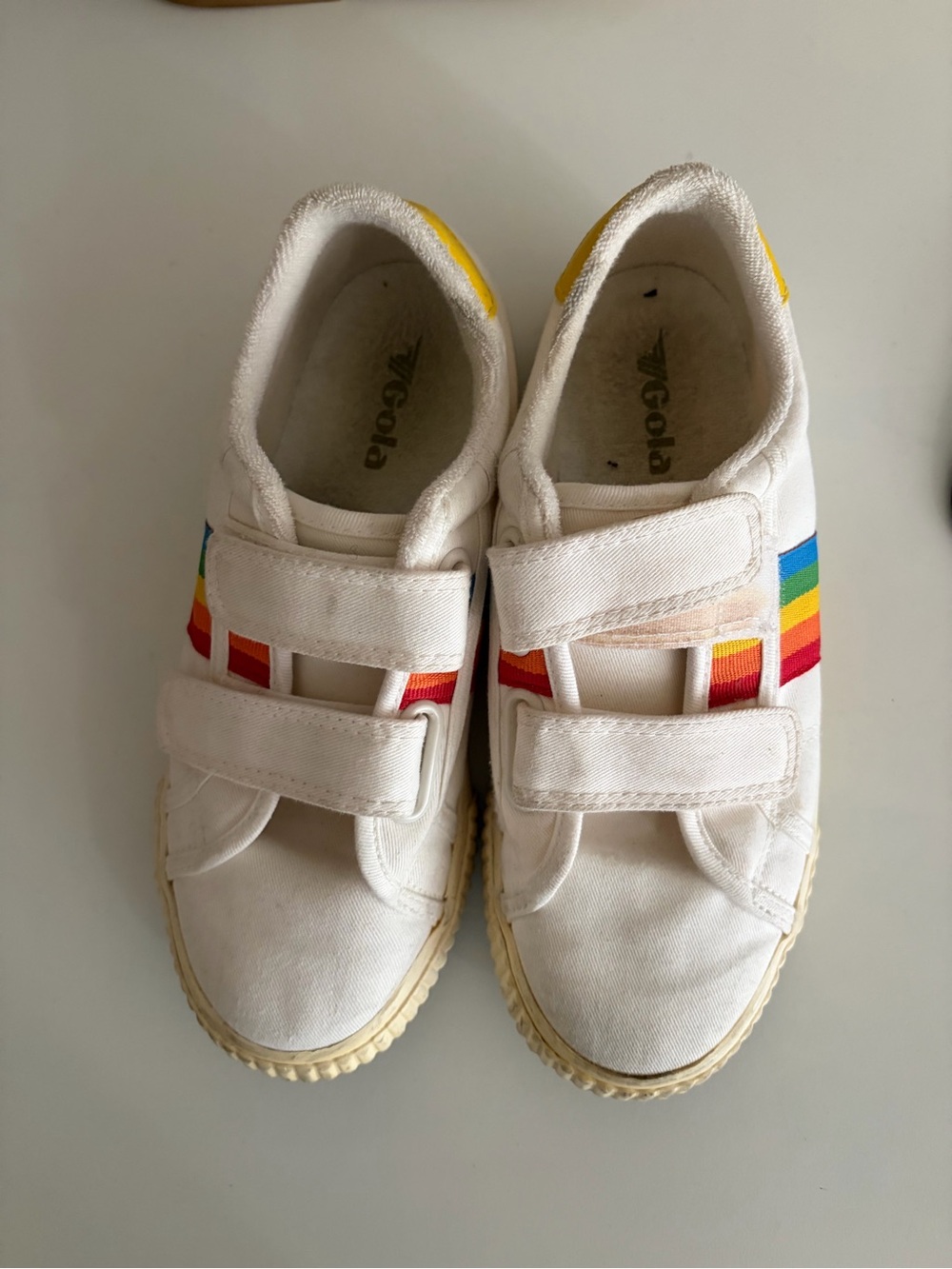 Gola Kids White Canvas Sneakers with Rainbow Side Stripes